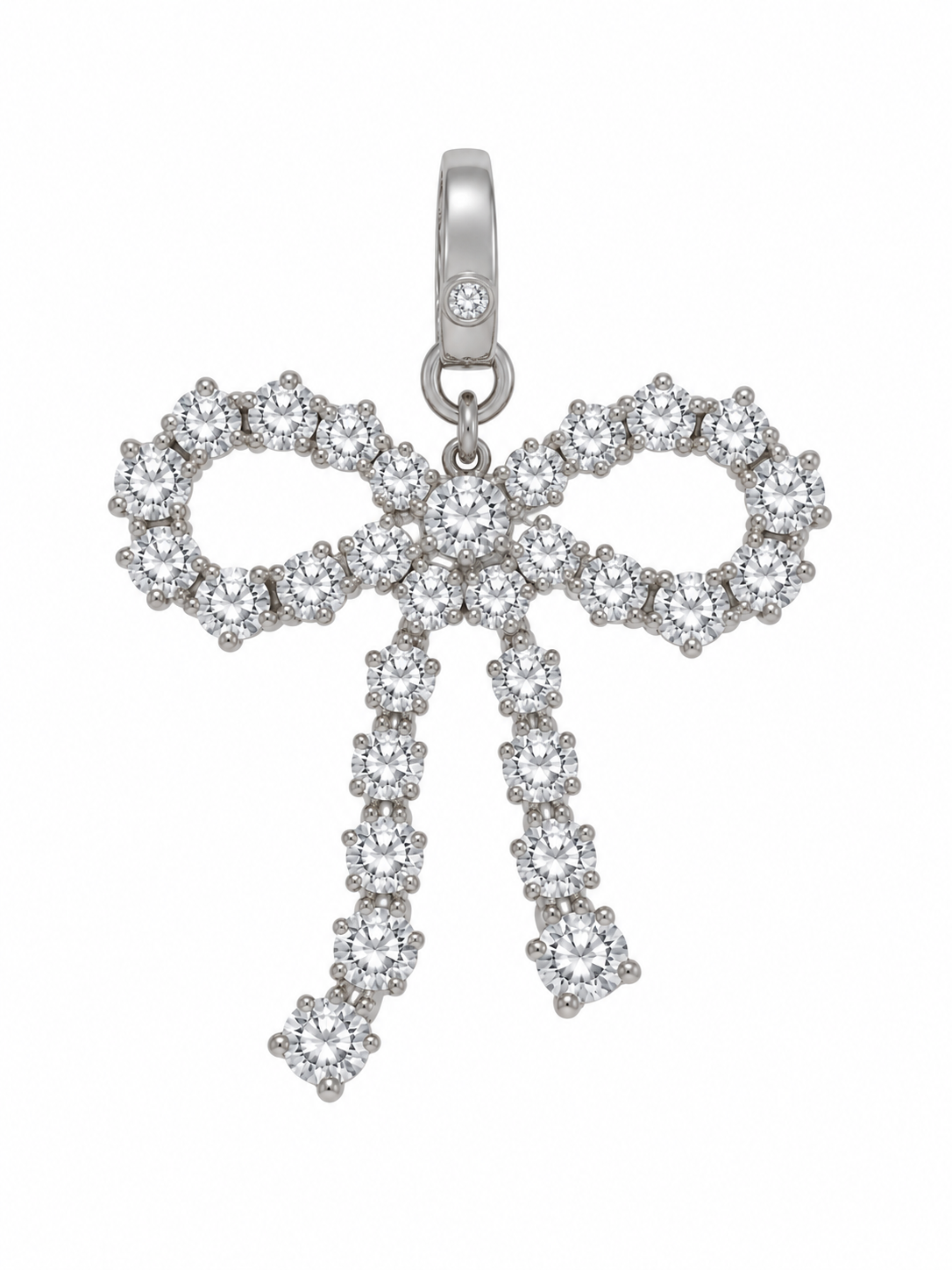 14k White Gold Lab Diamond Large Bow Lobster Clasp Charm