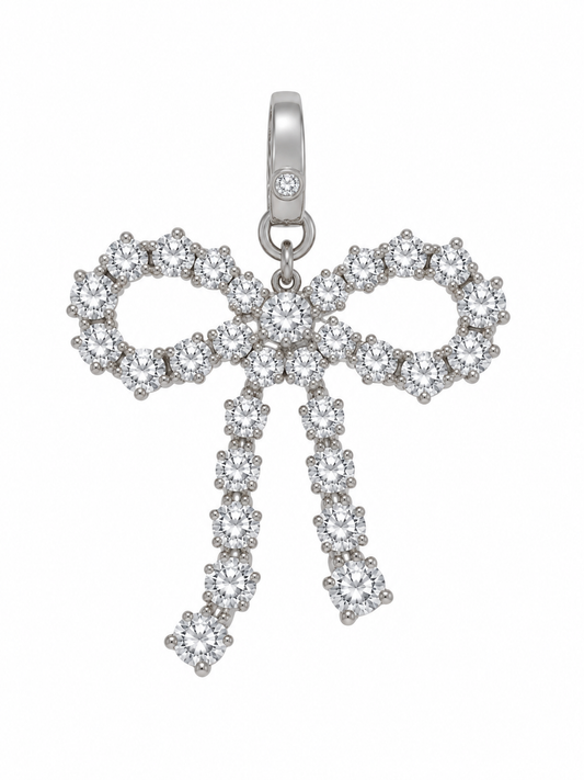 14k White Gold Lab Diamond Large Bow Lobster Clasp Charm