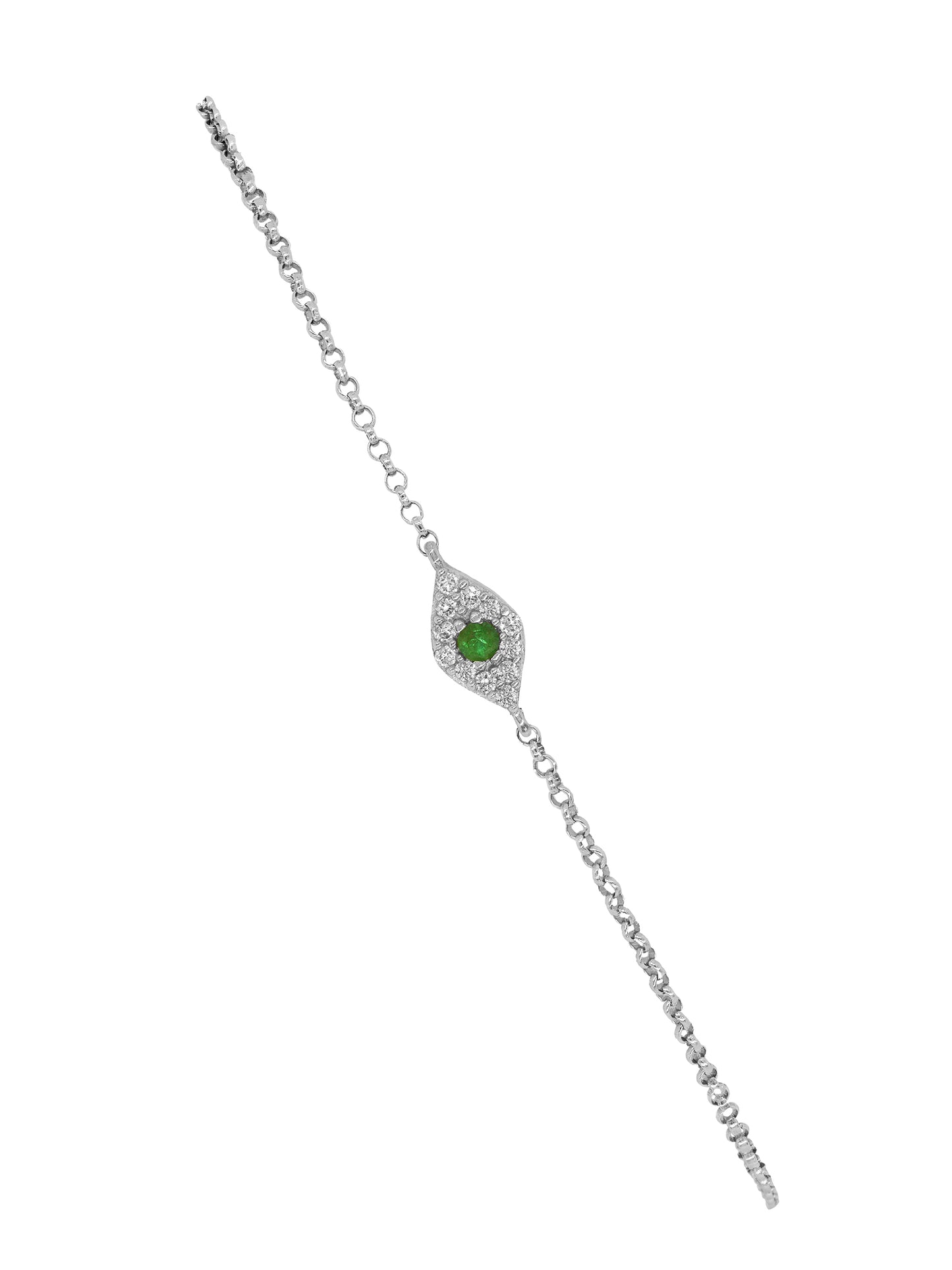 14k White Gold Diamond/Emerald Eye of Protection Bracelet