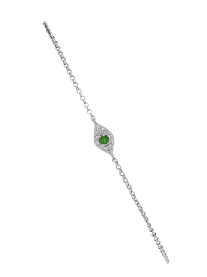 14k White Gold Diamond/Emerald Eye of Protection Bracelet