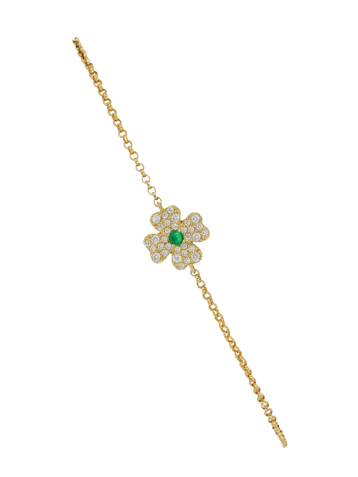 14k Yellow Gold Diamond/Emerald Clover Bracelet