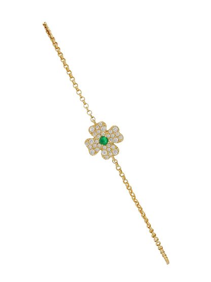 14k Yellow Gold Diamond/Emerald Clover Bracelet