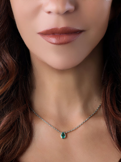 14k White Gold Lab Emerald Necklace