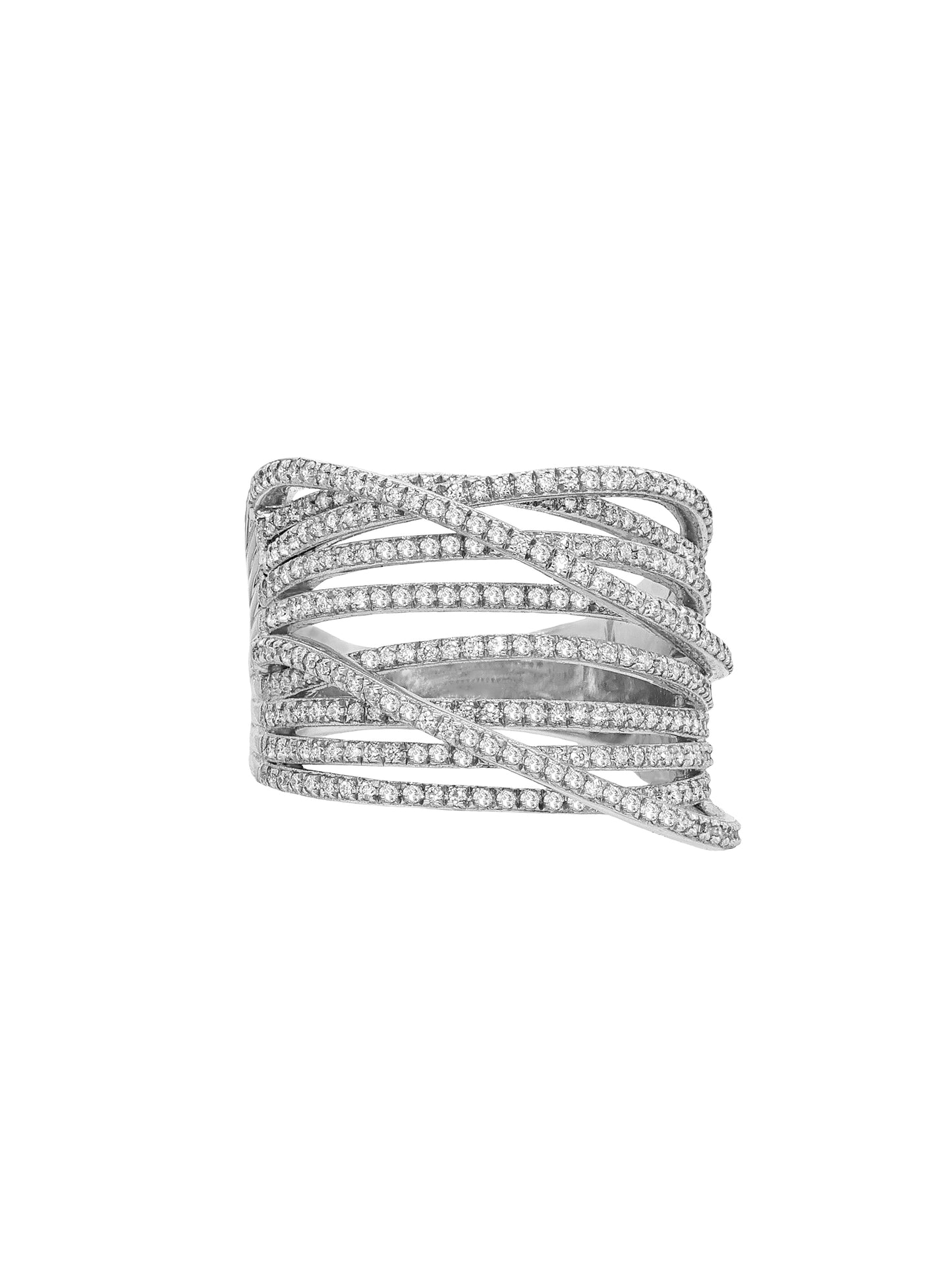 14k White Gold Diamond Multiple Cross Over Ring