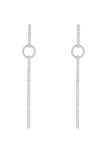 14k White Gold Diamond Bar and Circle Drop Earrings
