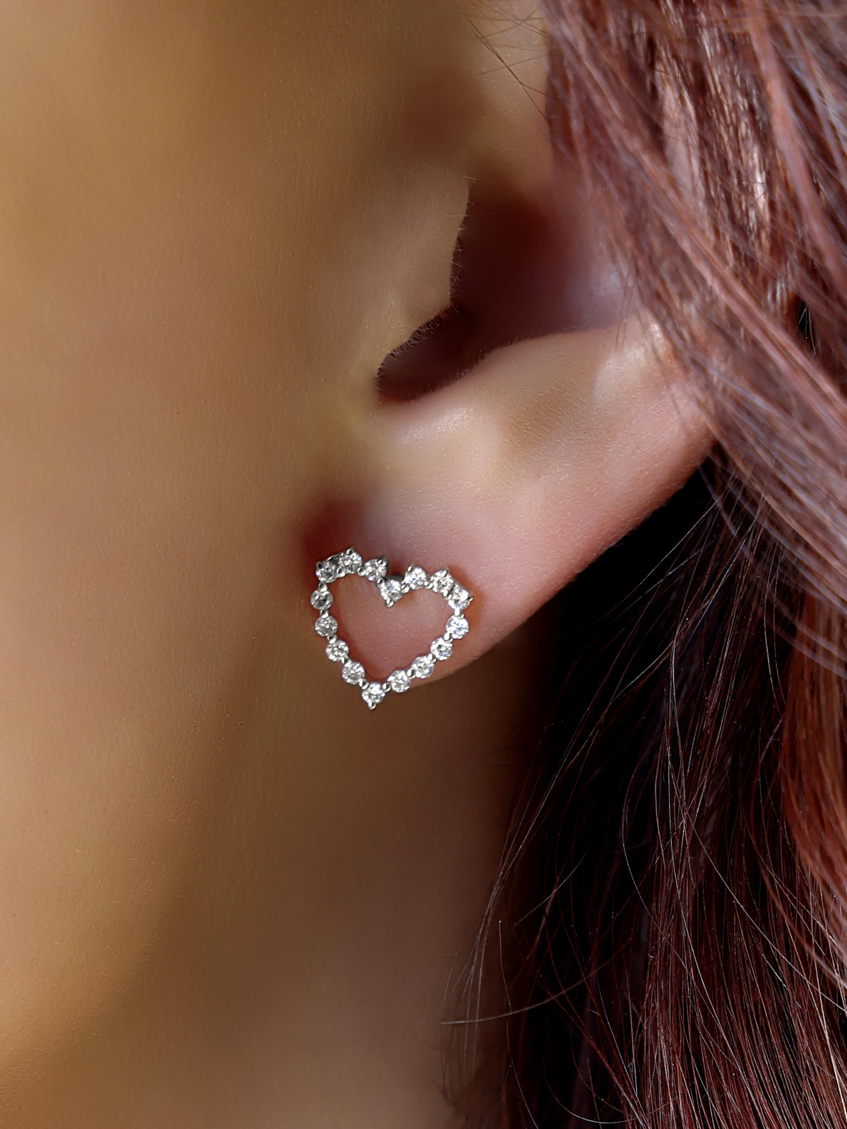 14k White Gold Lab Diamond Open Heart Earrings