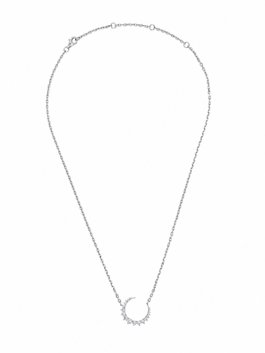 14k White Gold Diamond Half Moon Necklace