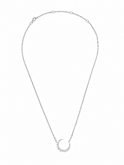 14k White Gold Diamond Half Moon Necklace