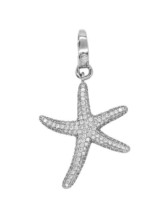 14k White Gold Diamond Starfish Lobster Clasp Charm