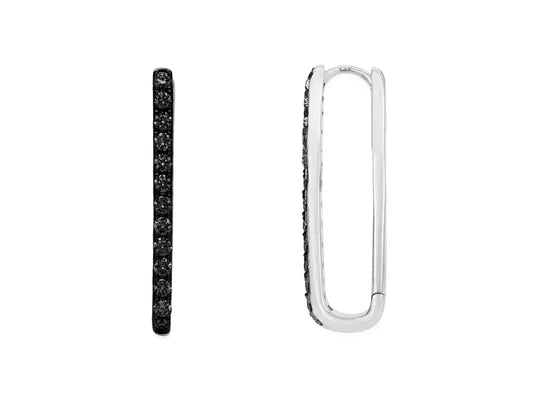 14k White Gold Black Diamond Paperclip Hoop Earrings