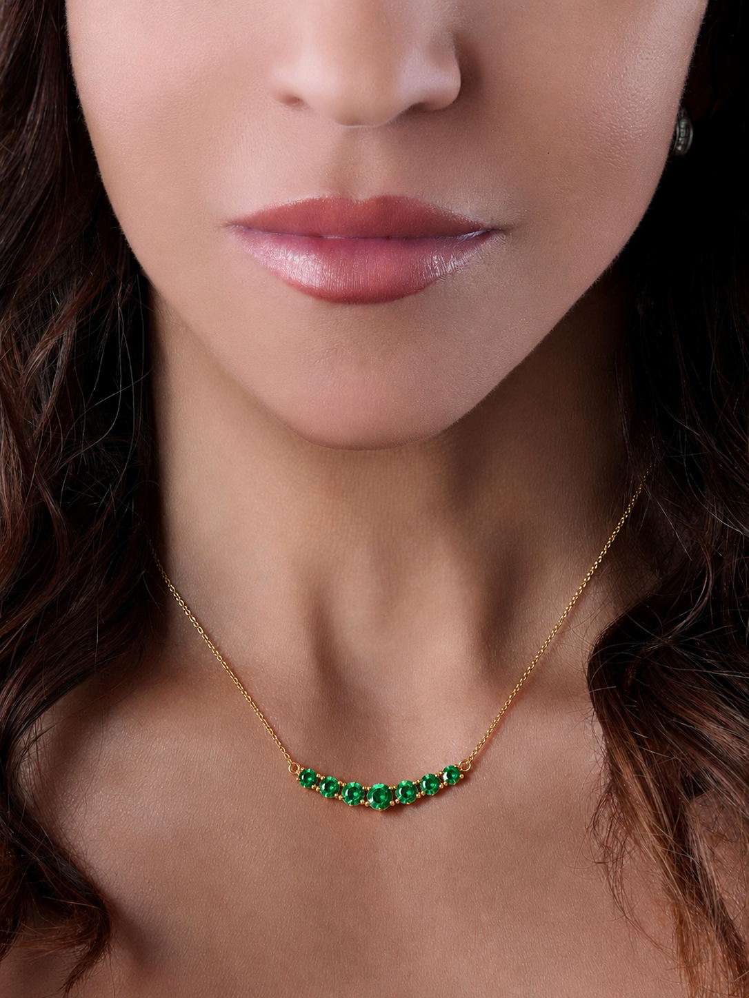 14k Yellow Gold Lab Emerald Bar Necklace
