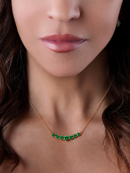 14k Yellow Gold Lab Emerald Bar Necklace
