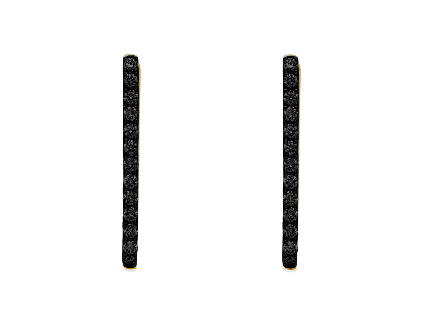 14k Yellow Gold Black Diamond Paperclip Hoop Earrings