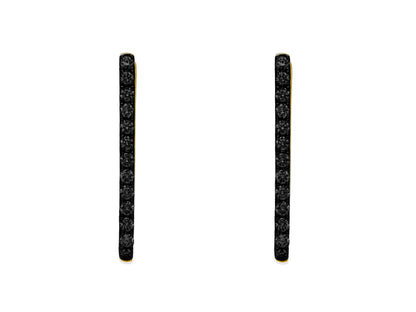 14k Yellow Gold Black Diamond Paperclip Hoop Earrings