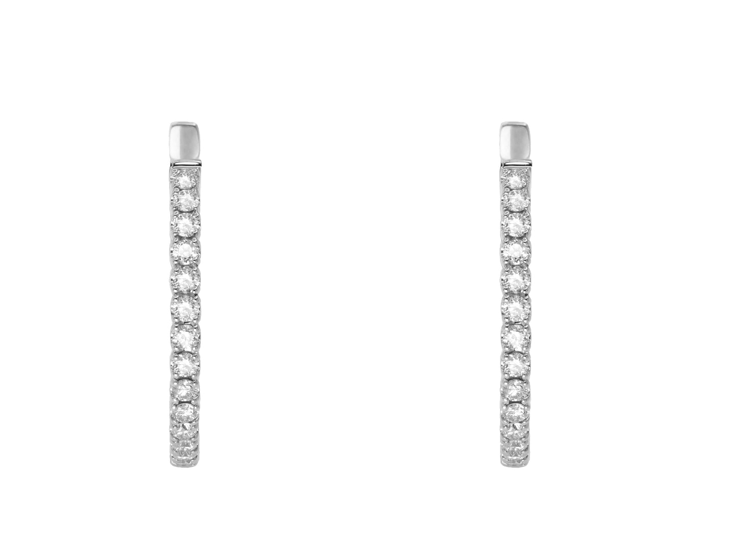 14k White Gold Diamond 1 inch Hoop Earrings