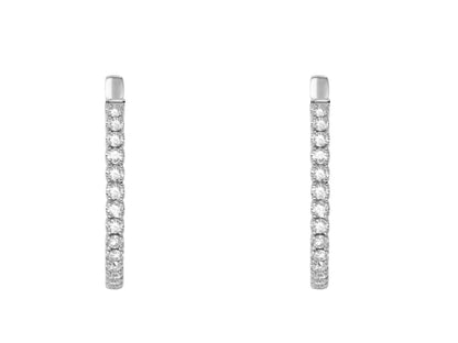 14k White Gold Diamond 1 inch Hoop Earrings