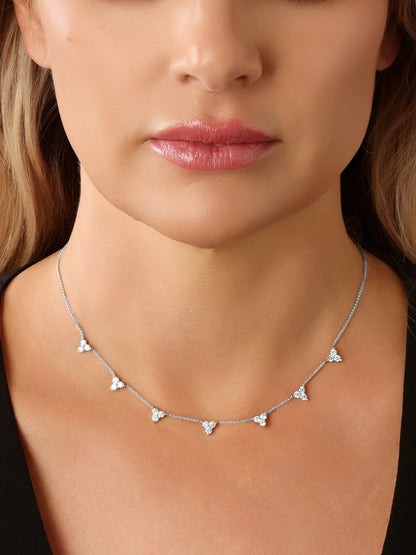 14k White Gold Diamond Five Triangle Necklace