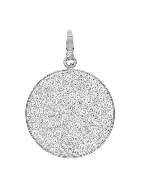 14k White Gold Lab Diamond Large Coin Lobster Clasp Charm