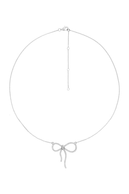 14k White Gold Diamond Bow Necklace