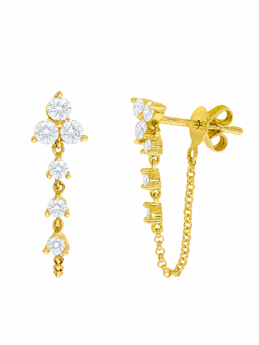 14k Yellow Gold Diamond Triangle Chain Earrings