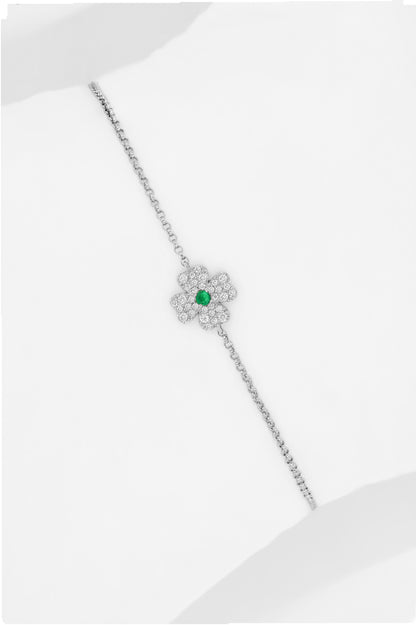 14k White Gold Diamond/Emerald Clover Bracelet