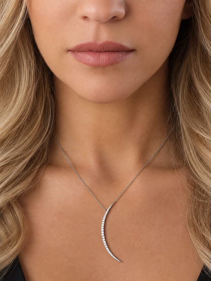 14k White Gold Diamond Large Half Moon Necklace