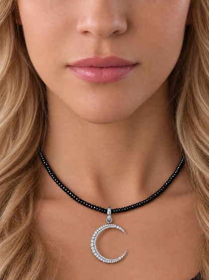 14k White Gold Diamond Large Crescent Moon Lobster Clasp Charm