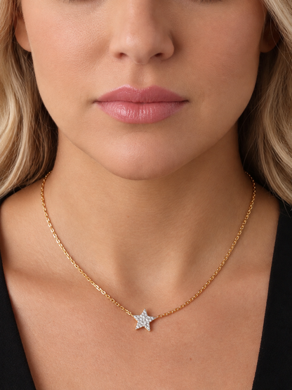 14k Yellow Gold Diamond Star Necklace