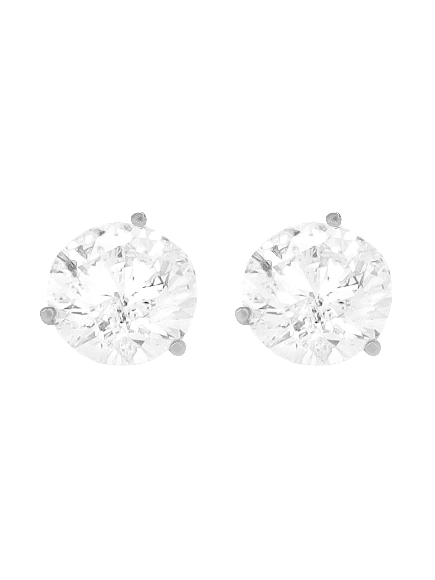 14k White Gold Lab Diamond Three Prong Martini Round Brilliant Stud Earrings