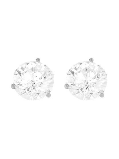 14k White Gold Lab Diamond Three Prong Martini Round Brilliant Stud Earrings