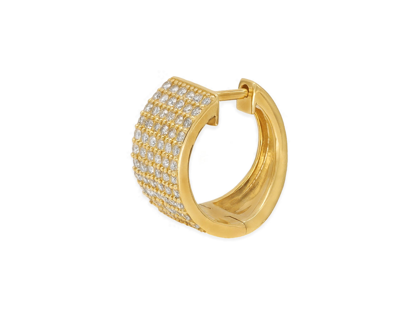 14k Yellow Gold Diamond Pave 6 Row Huggie Earrings