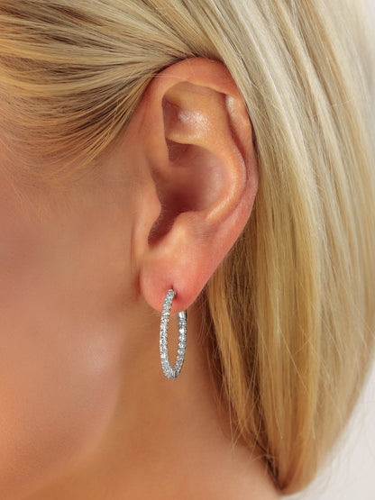 14k White Gold Diamond 1 inch Hoop Earrings