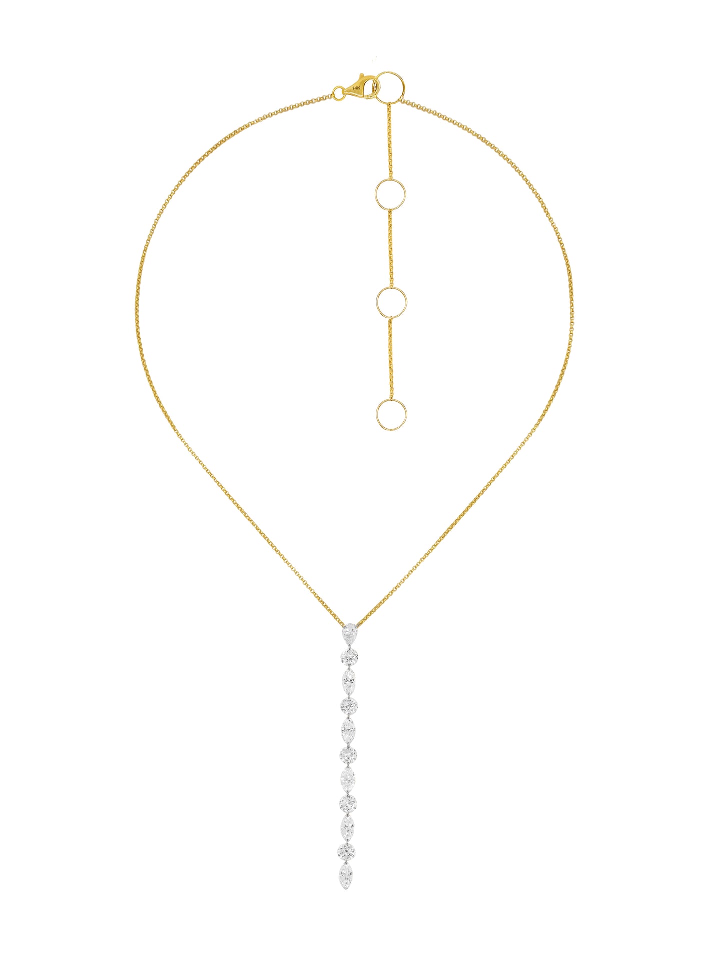 14k Yellow Gold Drill Lab Diamond Lariat Necklace