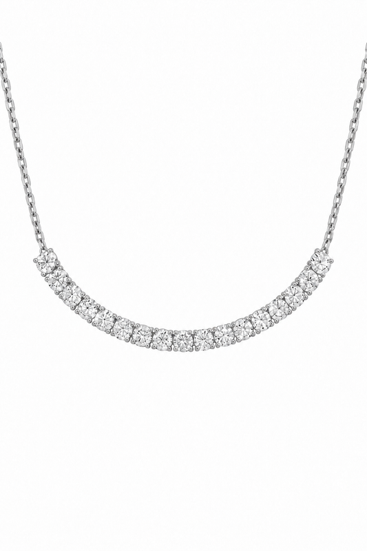 14k White Gold Lab 17 Diamond Large Bar Necklace