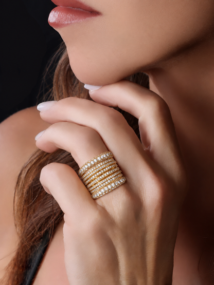 14k Yellow Gold Diamond Eight Row Ring
