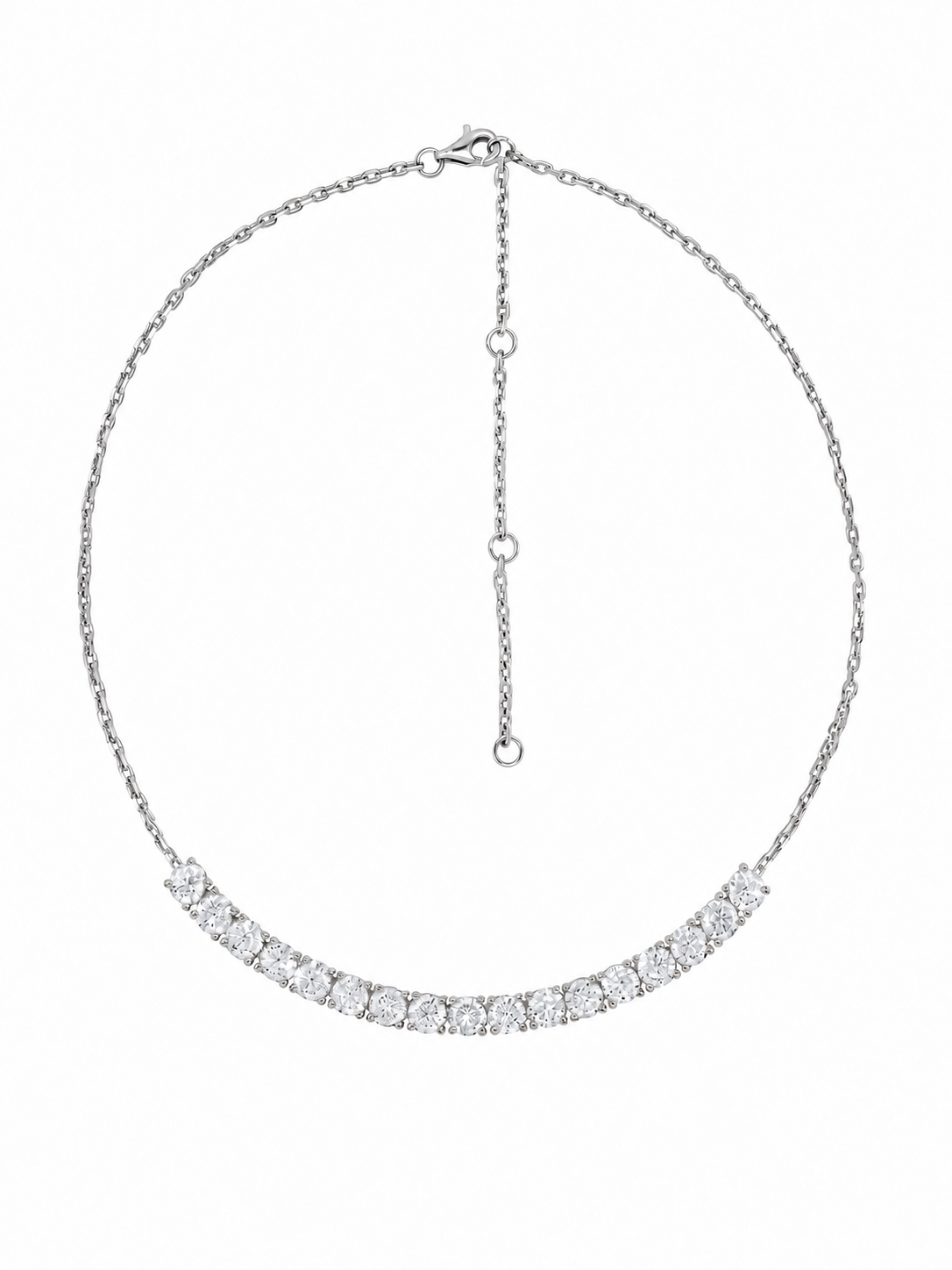 14k White Gold Lab 17 Diamond Large Bar Necklace