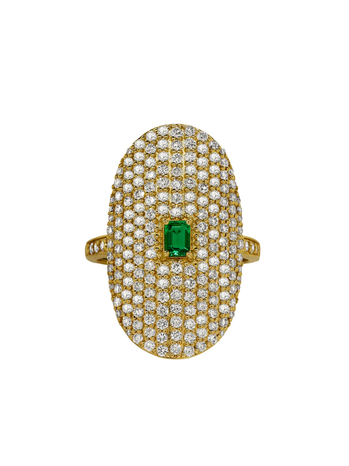 14k Yellow Gold Lab Diamond/Emerald Tunnel Ring
