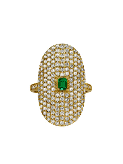 14k Yellow Gold Lab Diamond/Emerald Tunnel Ring