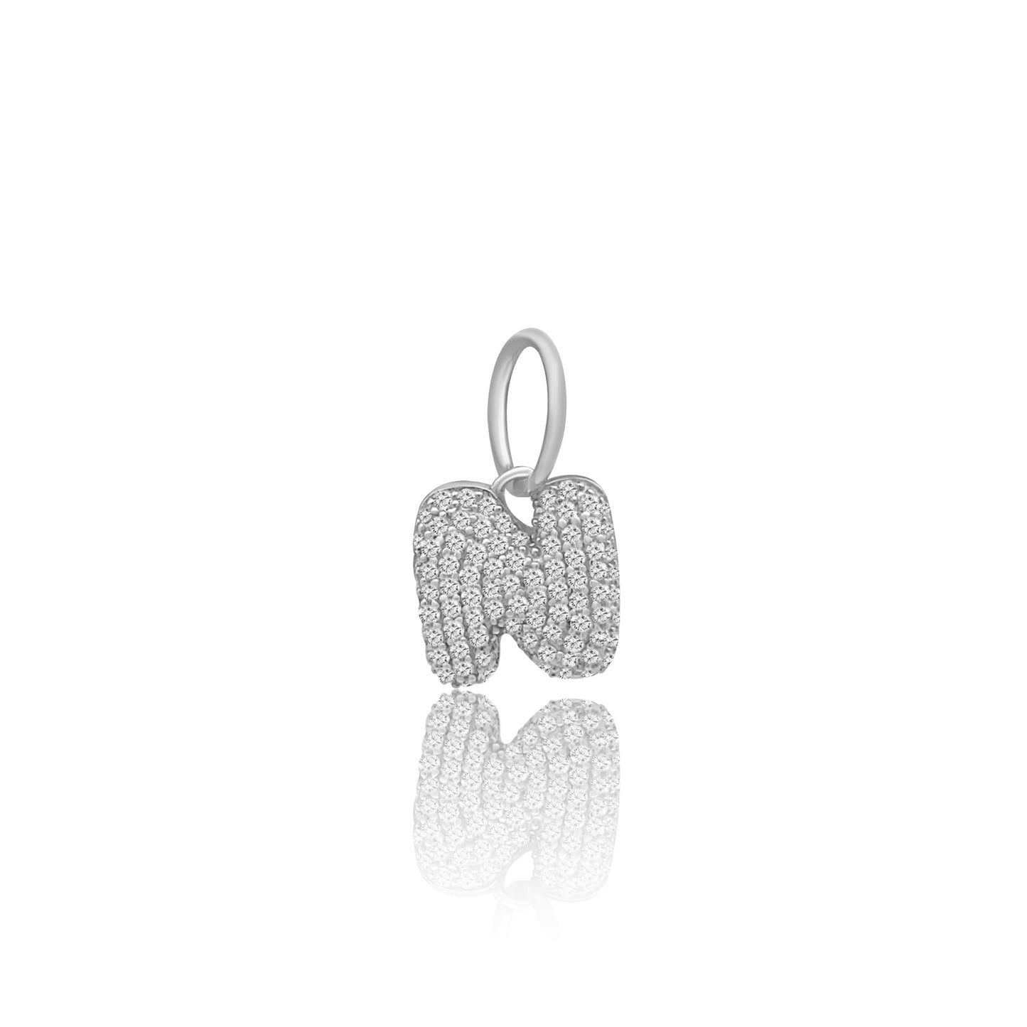 14k White Gold Diamond Bubble Letter Charm