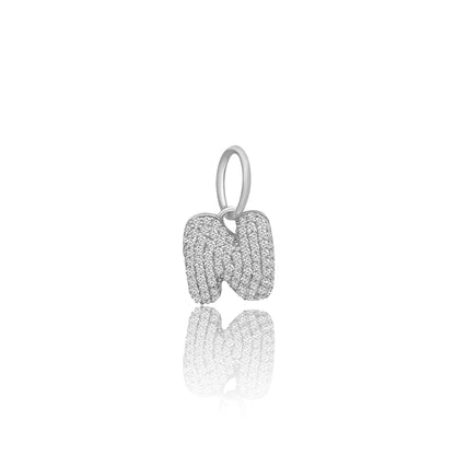 14k White Gold Diamond Bubble Letter Charm