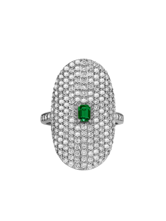 14k White Gold Lab Diamond/Emerald Tunnel Ring