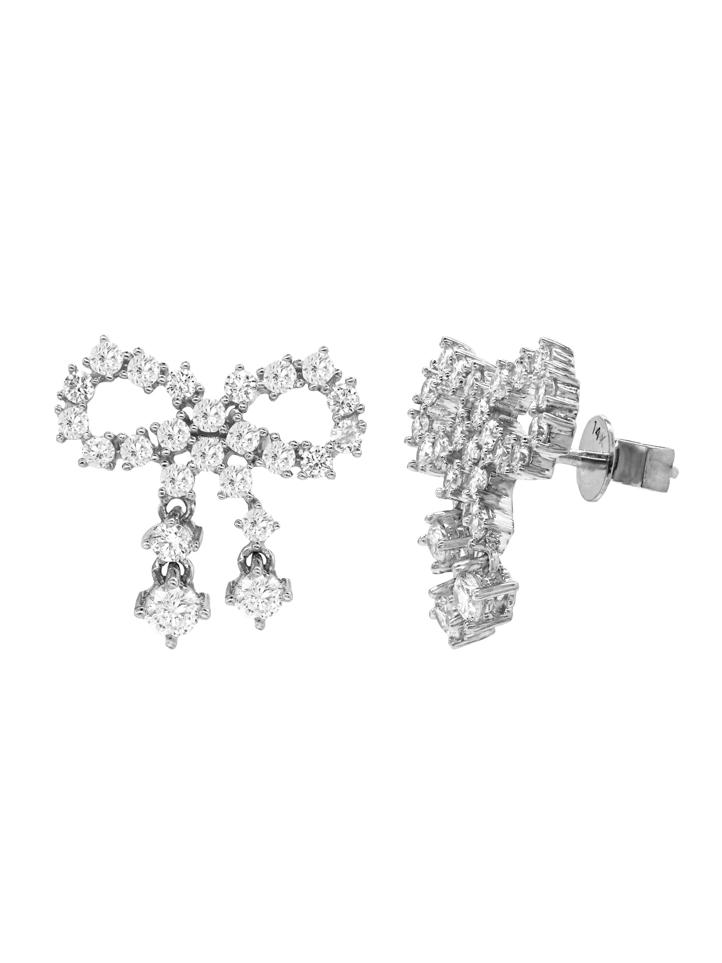 14k White Gold Diamond Bow Earrings