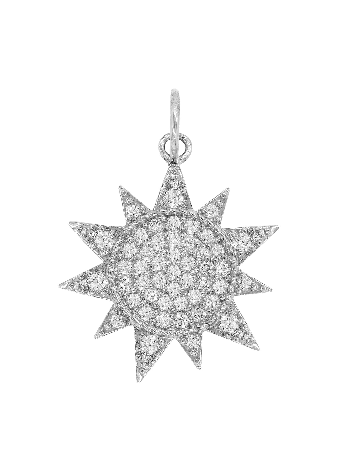14k White Gold Diamond Sun Charm