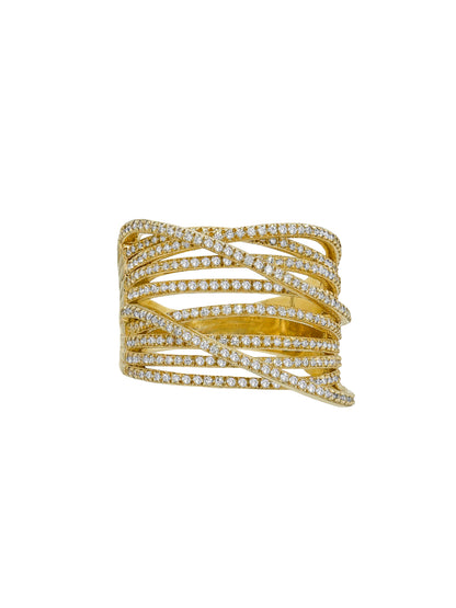 14k Yellow Gold Diamond Multiple Cross Over Ring