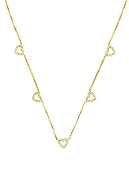 14k Yellow Gold Diamond 5 Heart Necklace