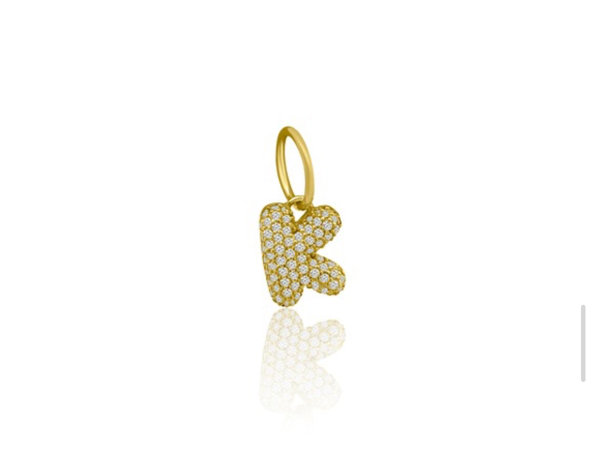 14k Yellow Gold Diamond Bubble Letter Charm