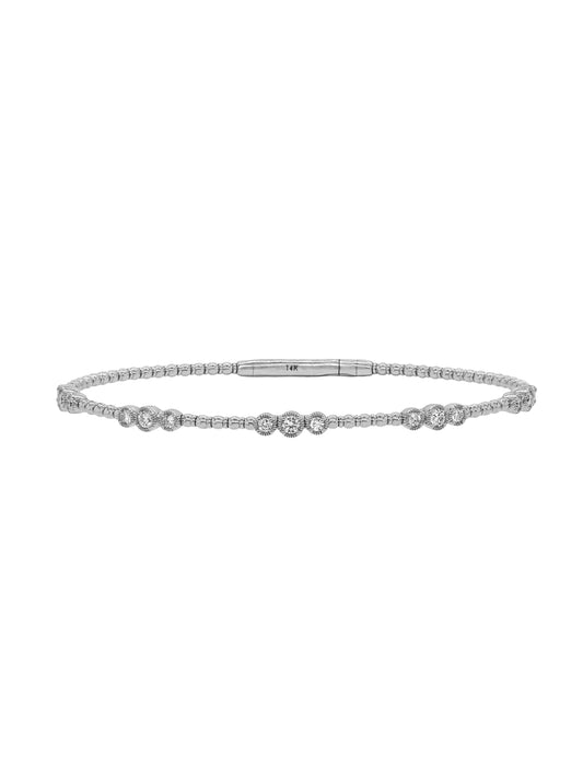 14k White Gold Triple Diamond Flexible Bangle