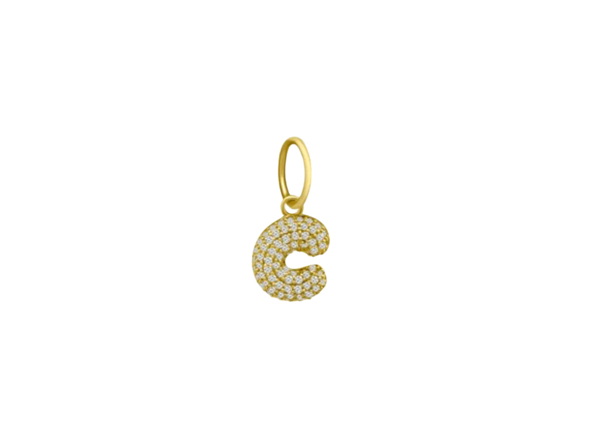 14k Yellow Gold Diamond Bubble Letter Charm