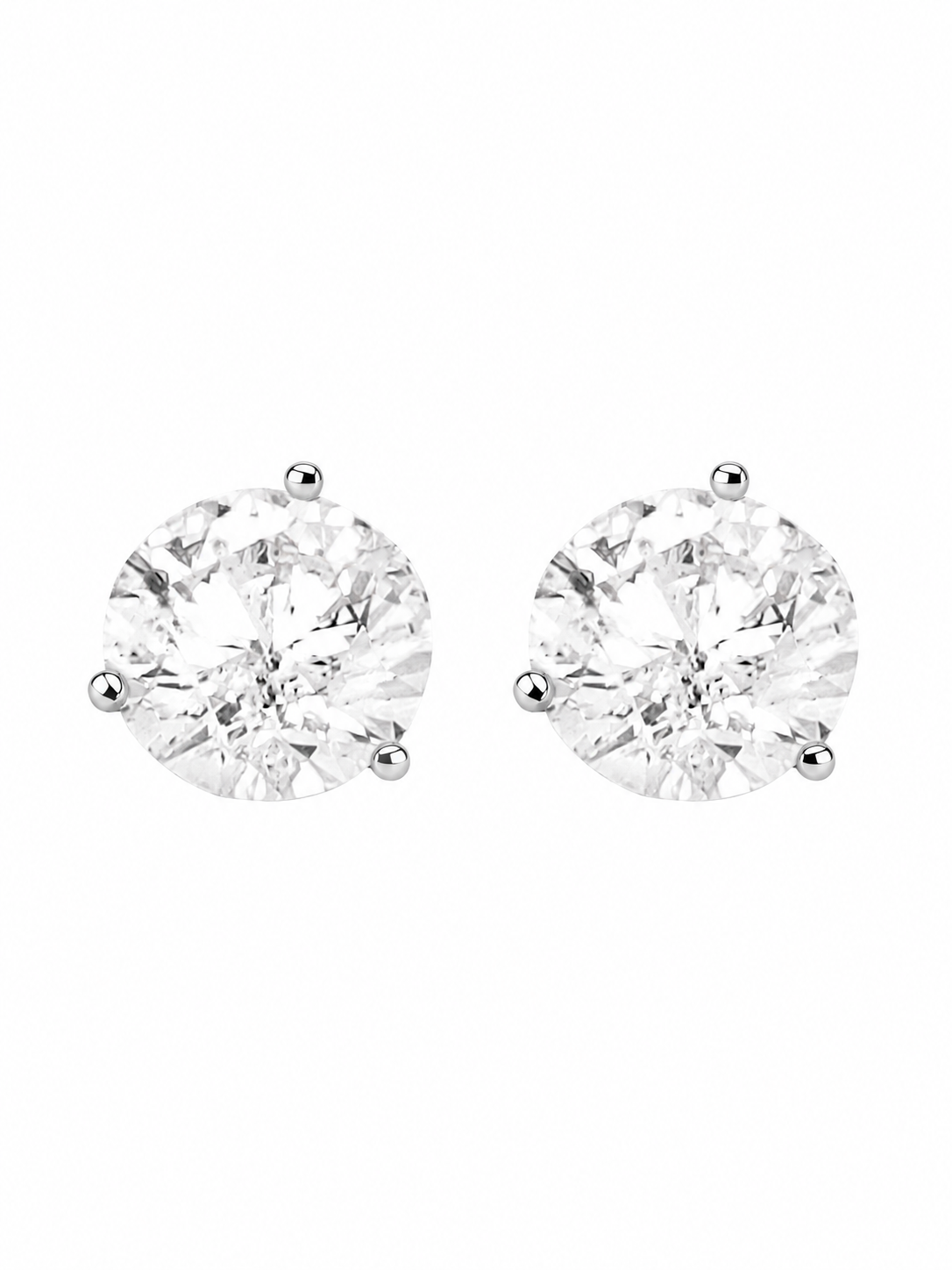 14k White Gold Lab Diamond Three Prong Martini Round Brilliant Stud Earrings