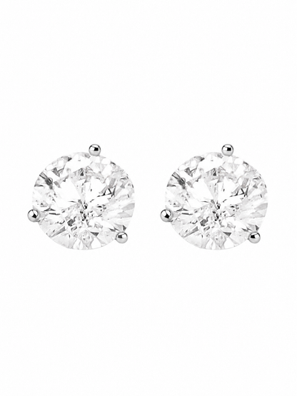 14k White Gold Lab Diamond Three Prong Martini Round Brilliant Stud Earrings